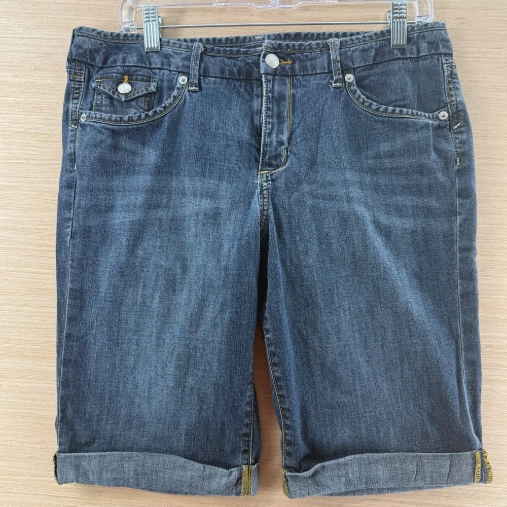 Banana Republic Womens Dark Wash Denim Bermuda Shorts Cuffed Size 12 Preppy